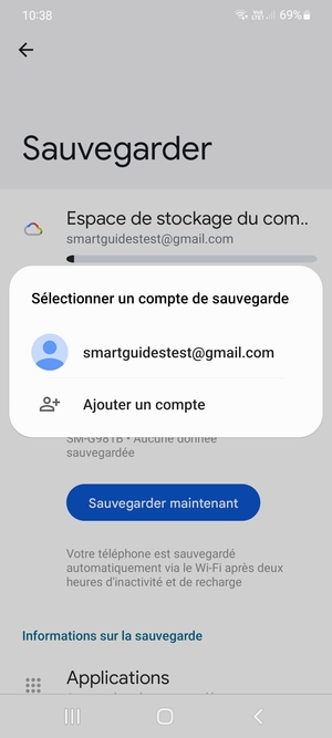 Sélectionnez votre compte de sauvegarde