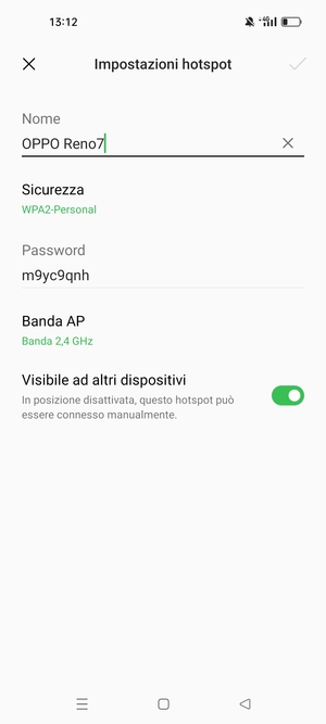 Inserisci una password dell'hotspot Wi-Fi di almeno 8 caratteri e seleziona OK