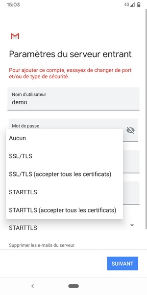 Sélectionnez Aucun puis SUIVANT