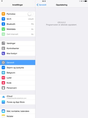 Hvis din iPad er oppdatert, vil du se følgende skjermbilde
