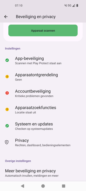 Scroll naar en selecteer  Meer beveiliging en privacy