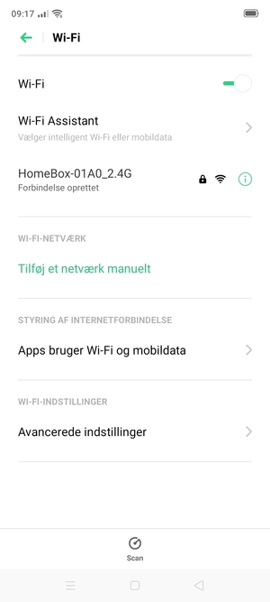 Du er nu tilsluttet Wi-Fi netværket