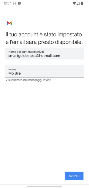 Scegli un nome per il tuo account e inserisci il tuo nome. Seleziona AVANTI