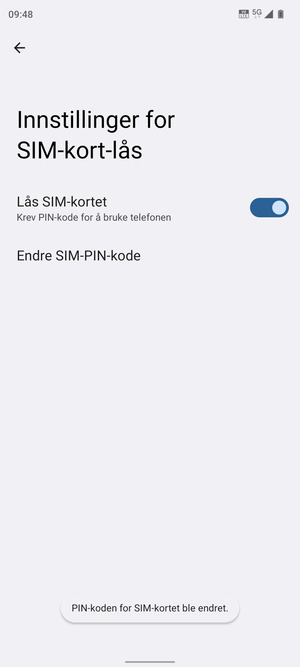 Din PIN-kode for SIM-kort er endret
