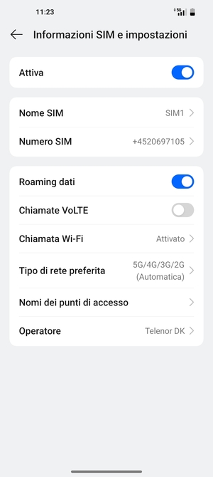 Attiva o disattiva Roaming dati