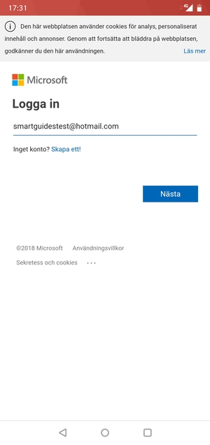 Ange din e-postadress och välj Nästa