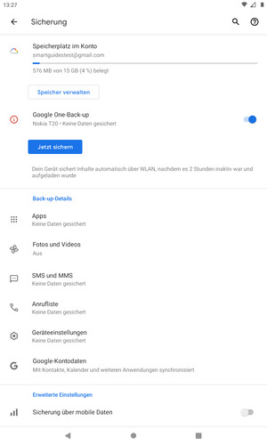 Wählen Sie Speicherplatz im Konto
