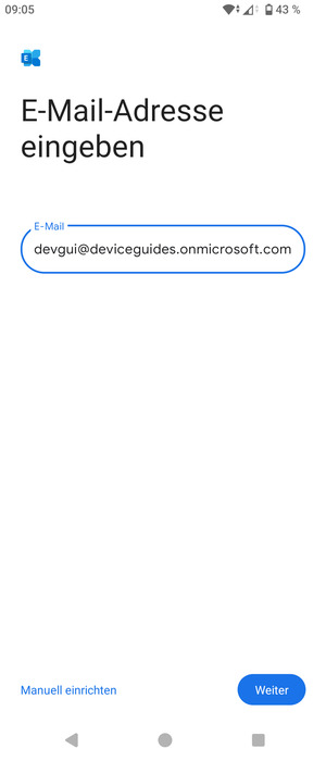Geben Sie Ihre E-Mail-Adresse ein und wählen Sie Manuell einrichten