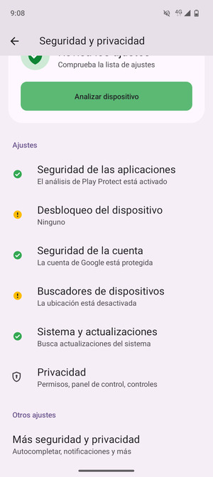 Para cambiar el PIN de la tarjeta SIM,  vaya al menú Seguridad y privacidad y  seleccione Más seguridad y privacidad