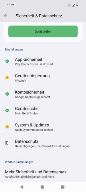 Scrollen Sie und wählen Sie Mehr Sicherheit und Datenschutz