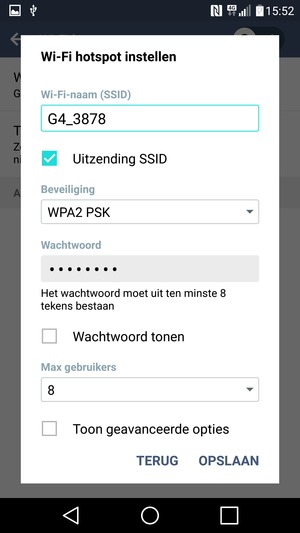 Voer een wachtwoord van ten minste 8 tekens in en selecteer OPSLAAN