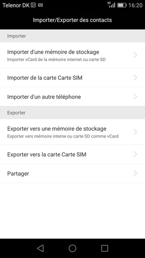 Sélectionnez Importer de la carte Carte SIM