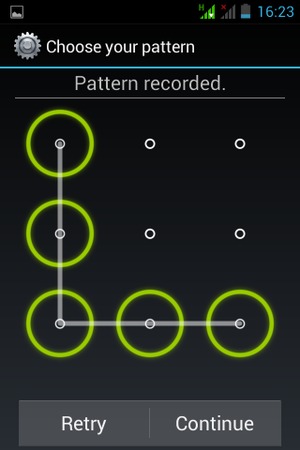 Draw an unlock pattern and select Continue