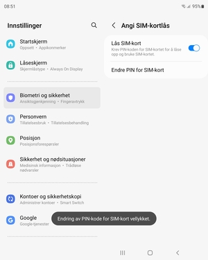 Din PIN-kode for SIM-kort er endret