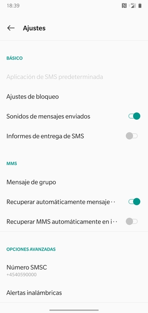 Seleccione Número SMSC