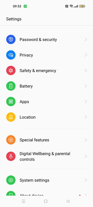 Scroll to and select Password & security