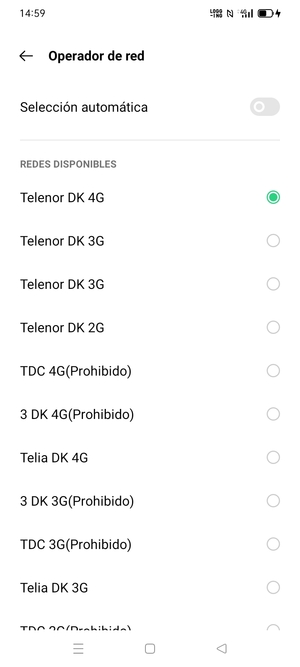 Seleccione un operador de red de la lista