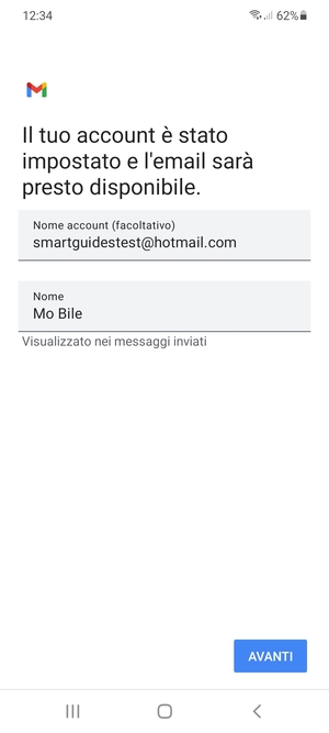 Scegli un nome per il tuo account e inserisci il tuo nome. Seleziona AVANTI