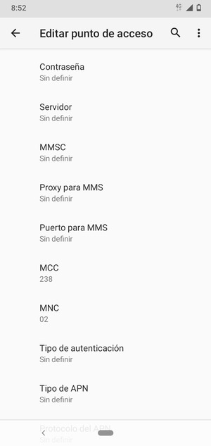 Desplácese hacia abajo e introduzca la información de Internet
