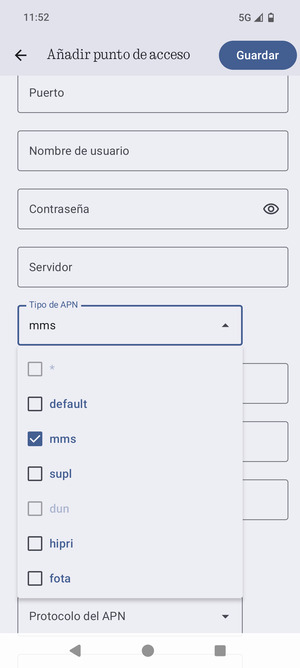 Marque la casilla de verificación mms
