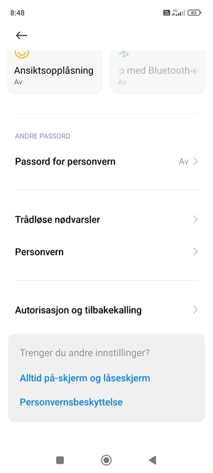 Bla til og velg Personvern