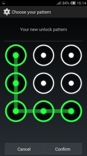 Draw the unlock pattern again and select Confirm
