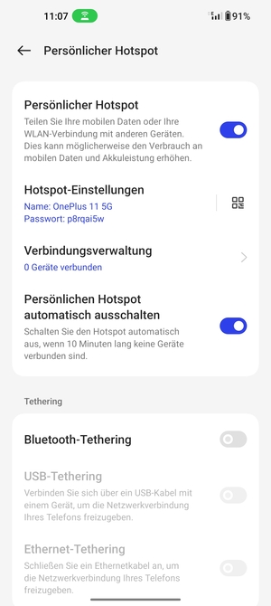 Ihr Handy ist jetzt für die Verwendung als Modem eingerichtet