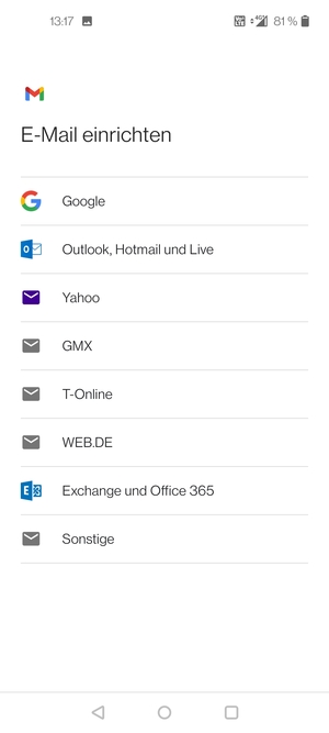 Wählen Sie Exchange und Office 365