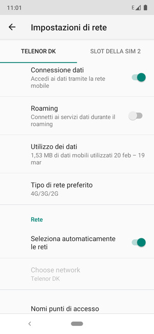 Seleziona Tipo di rete preferito