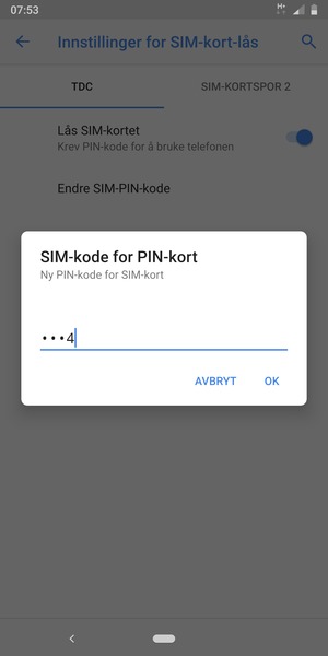 Skriv inn Ny PIN-kode for SIM-kort og velg OK