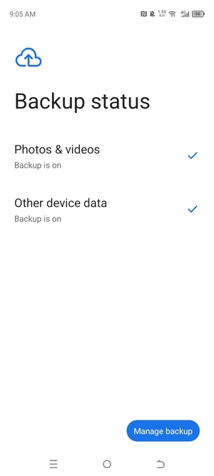 Select Manage backup