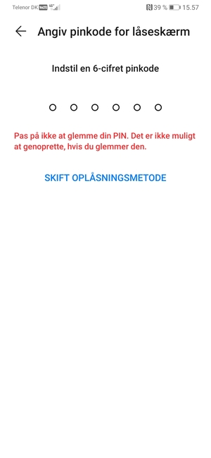 Vælg SKIFT OPLÅSNINGSMETODE