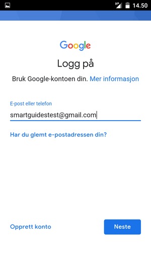 Skriv inn din Gmail-adresse og velg Neste