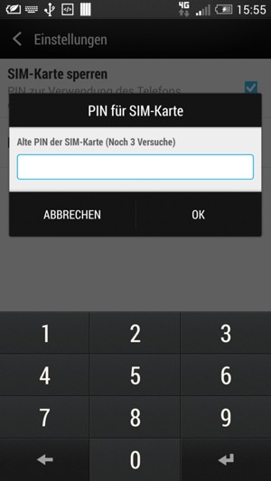 Geben Sie Ihren alten PIN der SIM-Karte ein und wählen Sie OK