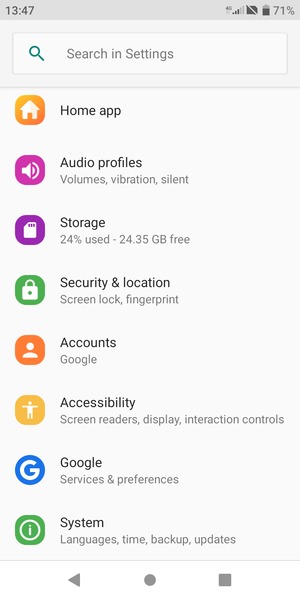 Scroll to and select Security & location