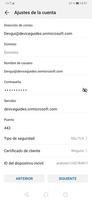 Introduzca la dirección de servidor Exchange y seleccione SIGUIENTE