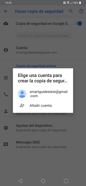 Seleccione su cuenta de copia de seguridad