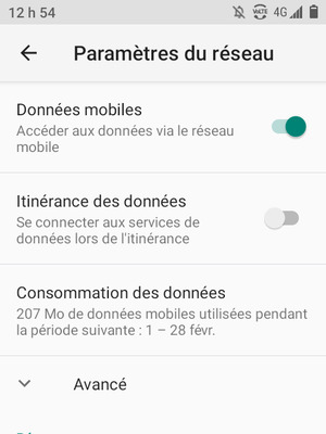 Sélectionnez Avancé