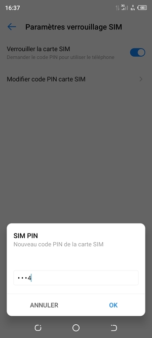 Saisissez votre Nouveau code PIN de la carte SIM et sélectionnez OK