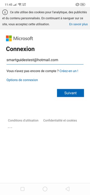 Saisissez votre adresse e-mail et sélectionnez Suivant