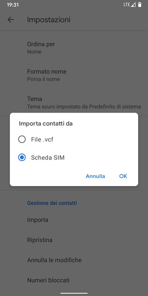 Seleziona Scheda SIM e OK