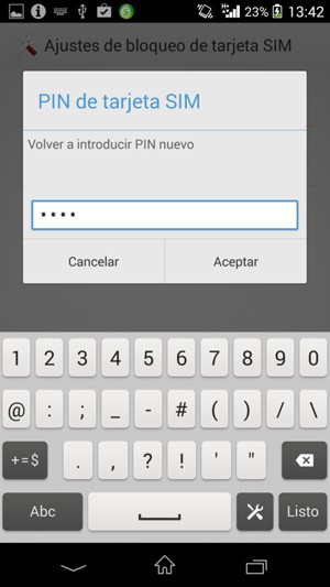 Confirme su nuevo PIN de tarjeta SIM y seleccione Aceptar
