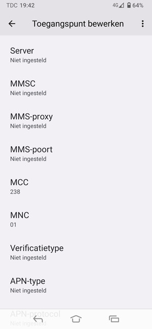 Scroll naar beneden en voer internetgegevens in