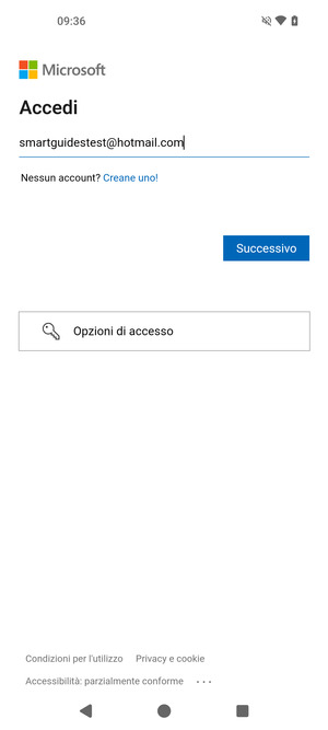 Inserisci il tuo indirizzo email e seleziona Successivo