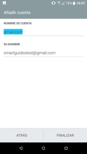 Déle a su cuenta un nombre y escriba su nombre. Seleccione FINALIZAR