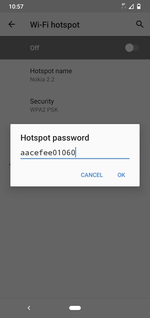 Enter a Wi-Fi hotspot password of at least 8 characters and select OK