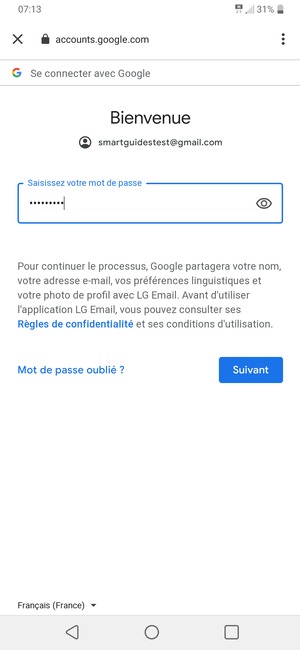 Saisissez votre mot de passe et sélectionnez Suivant