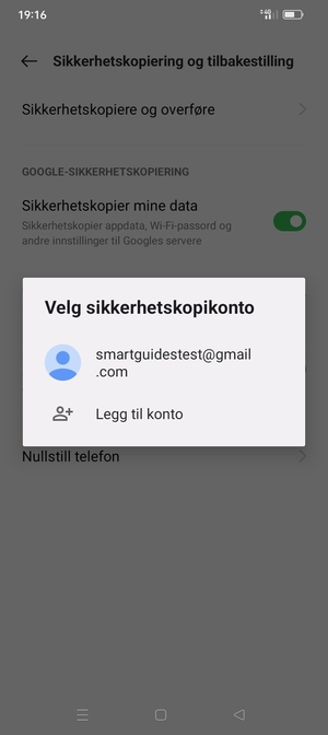 Velg sikkerhetskopi-kontoen din