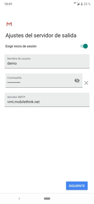 Introduzca la dirección de servidor saliente