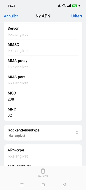 Scroll ned og indtast internet-oplysninger